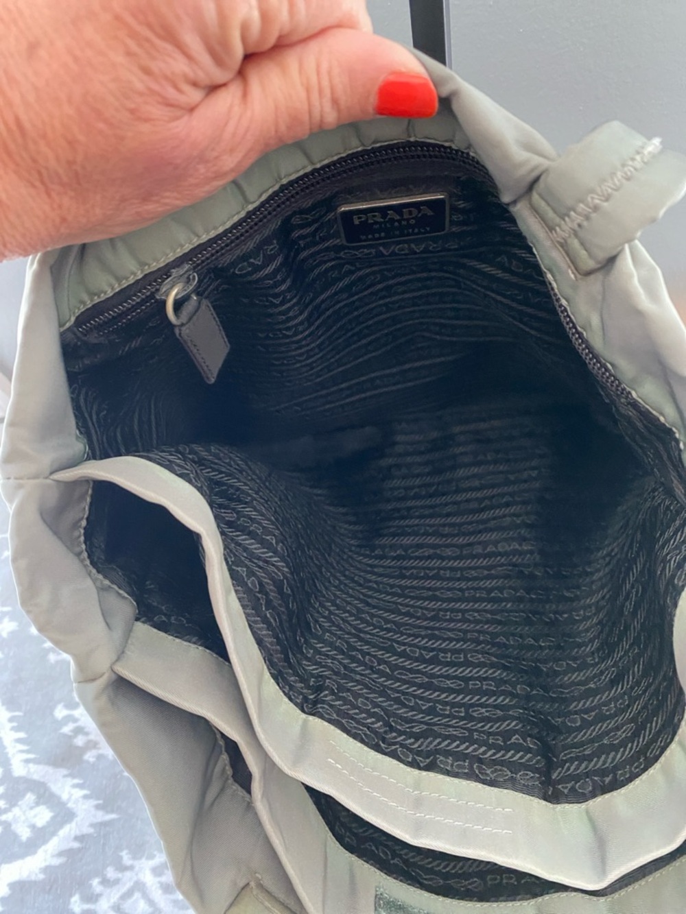 Prada Trssuto Grey/Green Nylon Tote - Picture 5 of 9